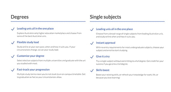 A comparison between degrees and subjects